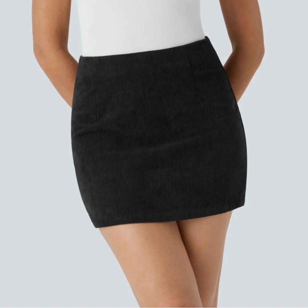 NWT Halara High Waisted Invisible Zipper 2-in-1 A Line Mini Corduroy Skirt